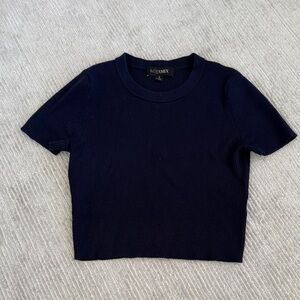 INTERMIX Navy Ribbed Crewneck Crop Top